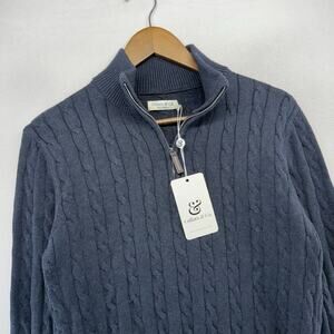 Collars Co Sweater Mens Small Blue Cable Knit quarter Zip Pure cotton preppy NEW